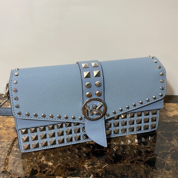 MICHAEL KORS 💙 Greenwich Medium Studded Saffiano Leather Shoulder Bag - Picture 10 of 14